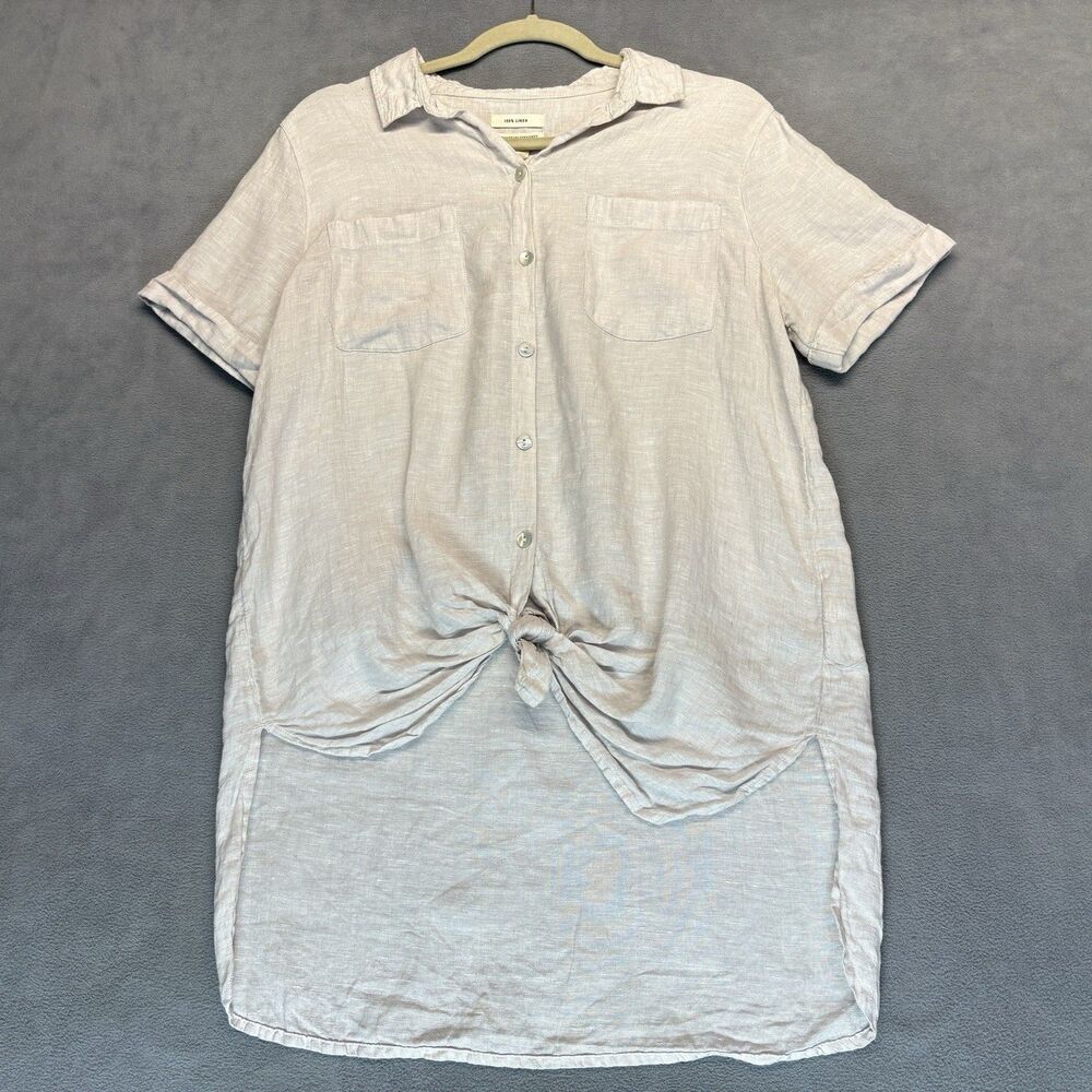 Christian‎ Siriano Size Medium 100% Linen Shirt Light Gray Tie Front Button